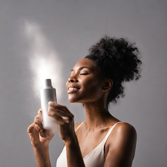 Women spraying herself with Yarrow Hydrosol after a workout that refreshes 