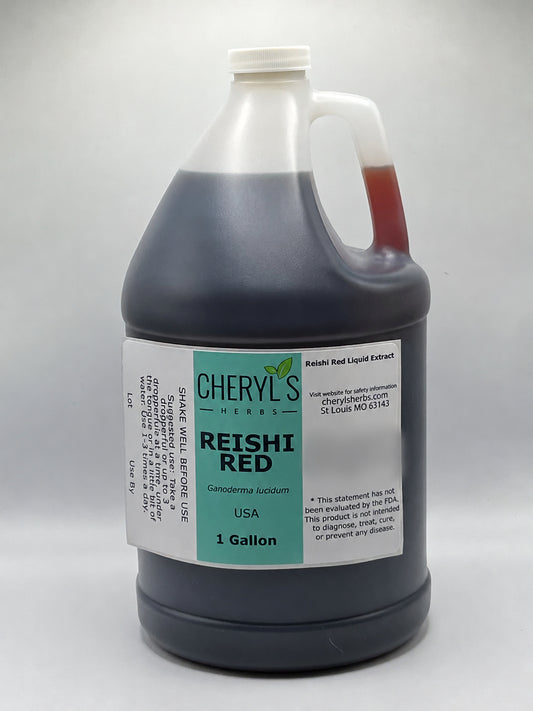 Cheryl’s Herbs reishi gallon container